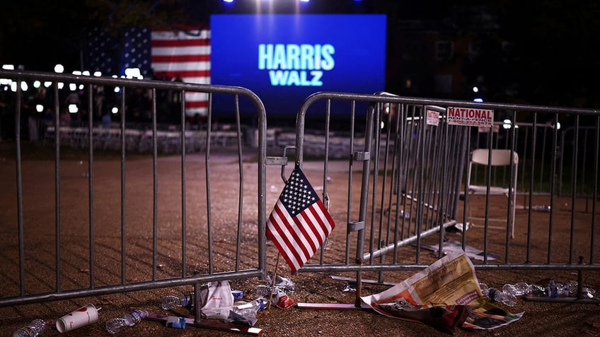 flag on ground after Harris election night event