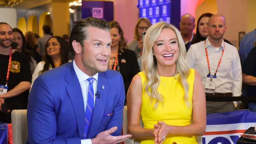 Pete Hegseth, left, with Kayleigh McEnany