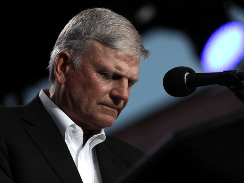 TURLOCK, CA - MAY 29: Rev. Franklin Graham speaks during Franklin Graham's "Decision Ameri