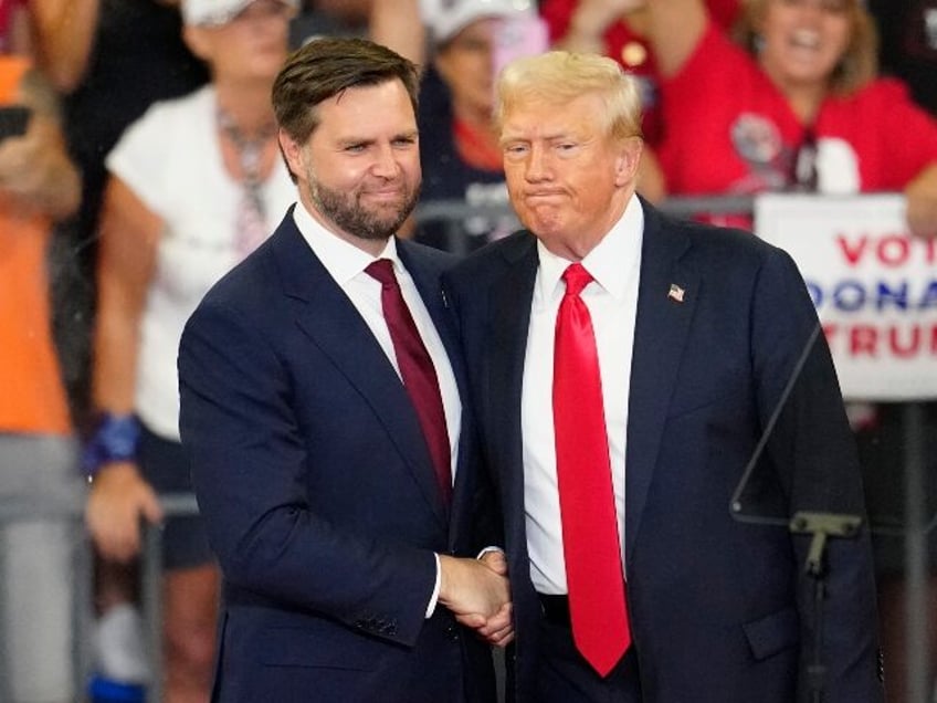 FILE - Republican vice presidential candidate Sen. JD Vance, R-Ohio, left, and Republican