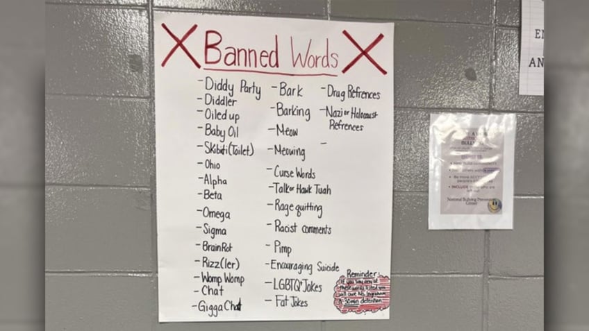 An Iowa social studies teacher allegedly posted a list of "Banned Words" in her classroom, noting that the use of the terms was punishable by a 30-minute detention, according to the Foundation for Individual Rights and Expression.