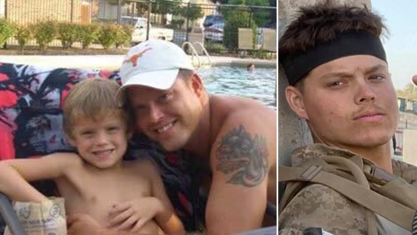 Father and son Mark and Jared Schmitz, left, and the last known photo taken of Jared in Afghanistan, right