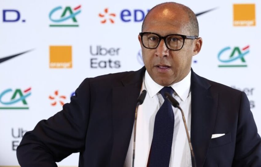 French Football Federation president Philippe Diallo speaks to reporters in Germany on Tue