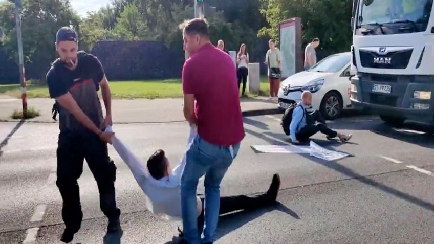 french nun tackles environmental protester attempting to stop construction of religious center