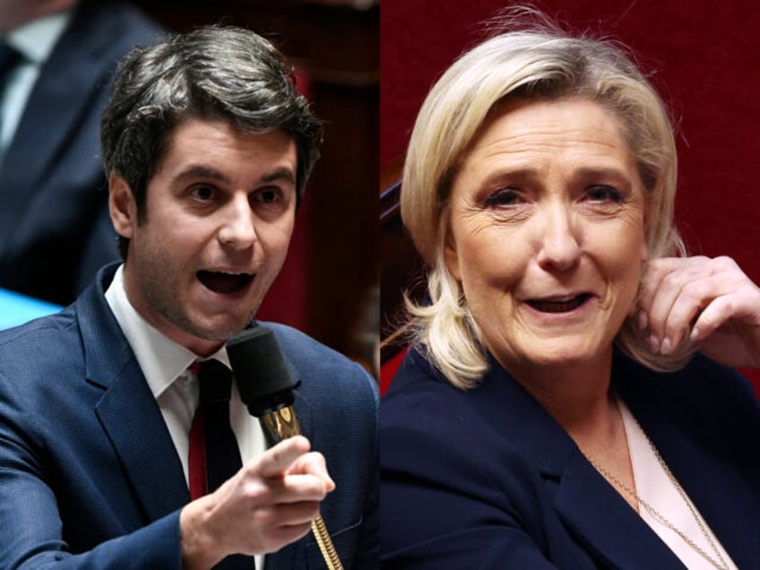 France's Prime Minister Gabriel Attal gestures as he speaks during a session of questions