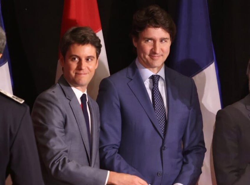 Canadian Prime Minister Justin Trudeau (R) and French Prime Minister Gabriel Attal backed