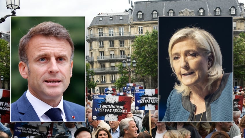 Macron and Le Pen over a group of French protesters