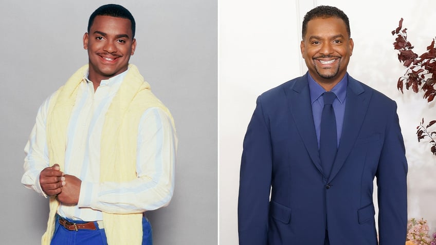 Side by side photos of Alfonso Ribeiro in character as Carlton banks and a regular red carpet photo of Alfonso Ribeiro