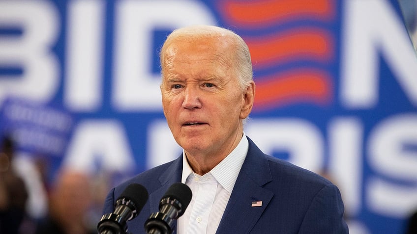 DETROIT, MICHIGAN - JULY 12: U.S. President Joe Biden speaks to supporters at a campaign event at Renaissance High School on July 12, 2024 in Detroit, Michigan. Biden continues on the campaign trail as he faces calls from an increasing number of Democratic legislators, donors, political pundits, and media outlets to end his campaign and not seek re-election. (Photo by Bill Pugliano/Getty Images)