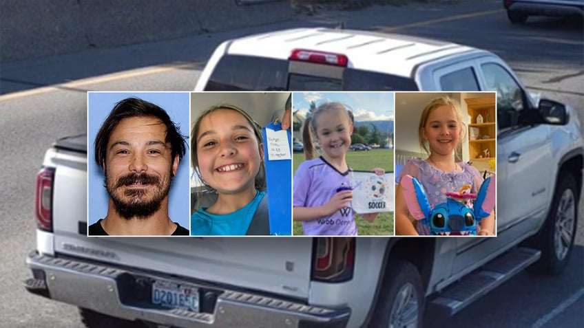 split image of washington man and his three young daughters