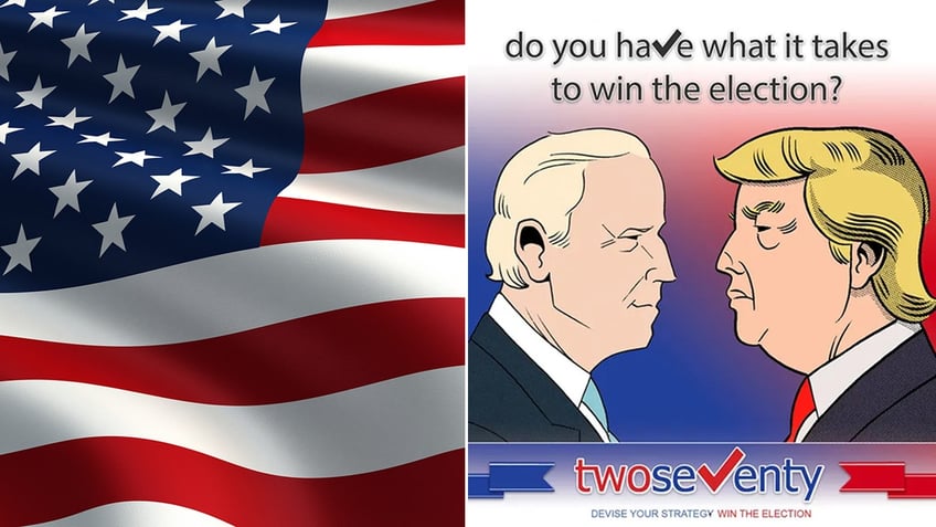 American flag and Biden/Trump 270 graphic