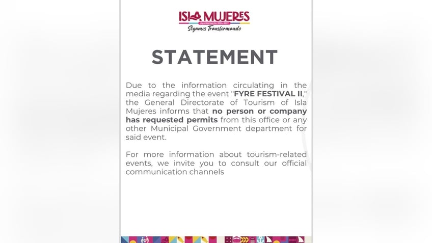 Isla Mujere's Feb. 26 statement regarding Fyre Festival permits.