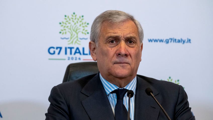 Italian Foreign Minister Antonio Tajani listens to questions during a press conference on G7 at the Foreign Ministry in Rome
