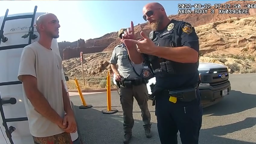 Eric Pratt gestures at Brian Laundrie on bodycam video