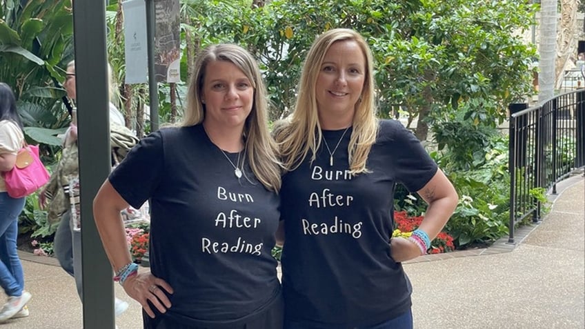 Nichole Schmidt and Tara Petito in Burn after Reading shirts