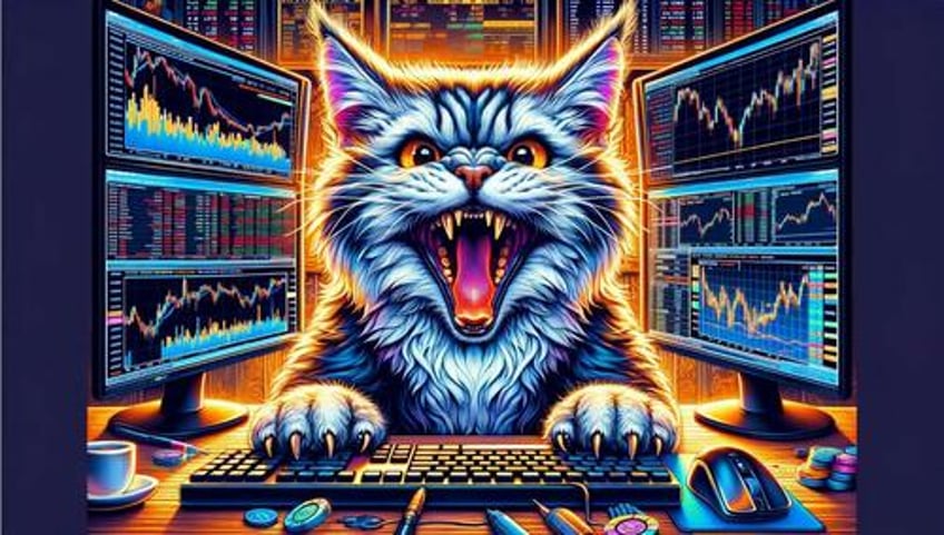 A roaring kitty trading stocks. 