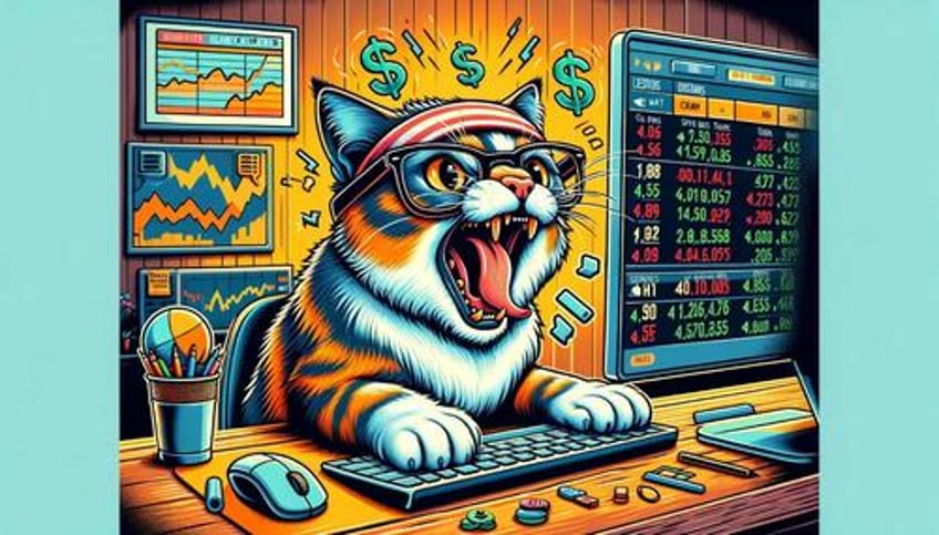 A roaring kitty trading stocks. 