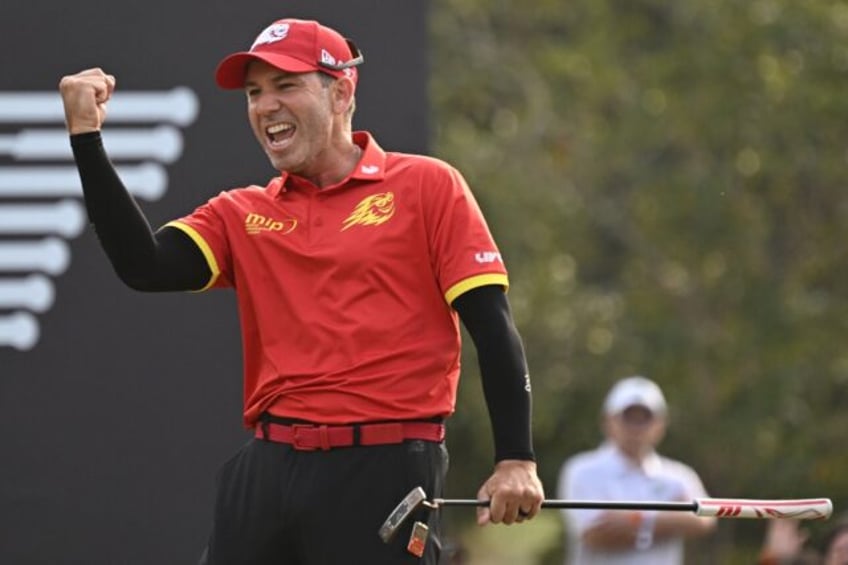 Sergio Garcia celebrates his victory at LIV Golf Hong Kong