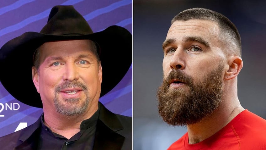 A split of Garth Brooks and Travis Kelce