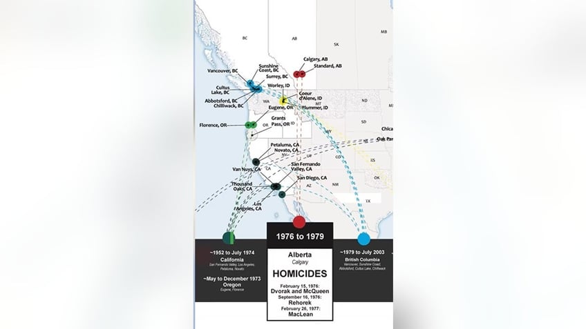 Royal Canadian Mounted Police released this graphic and asked the public for help putting together a detailed timeline of Gary Allen Srery's whereabouts because they believe he's killed other victims.