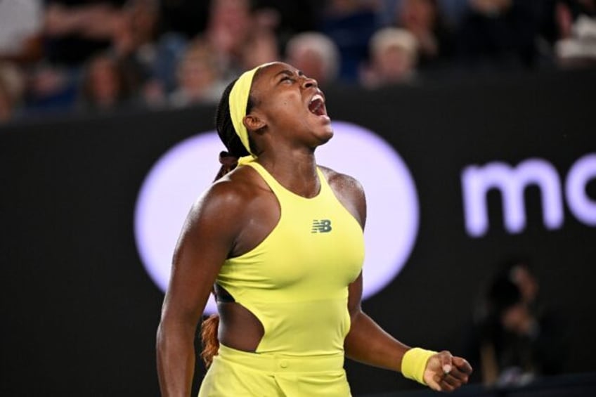 Coco Gauff celebrates a point against Britain's Jodie Burrage