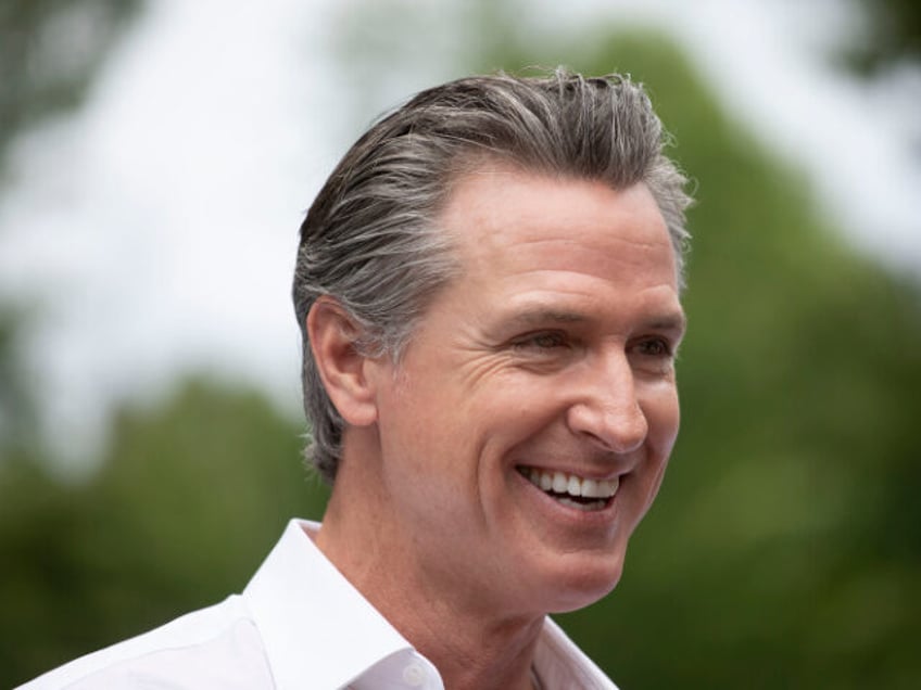 SOUTH HAVEN, MICHIGAN - JULY 4: California Gov. Gavin Newsom campaigns for President Joe B