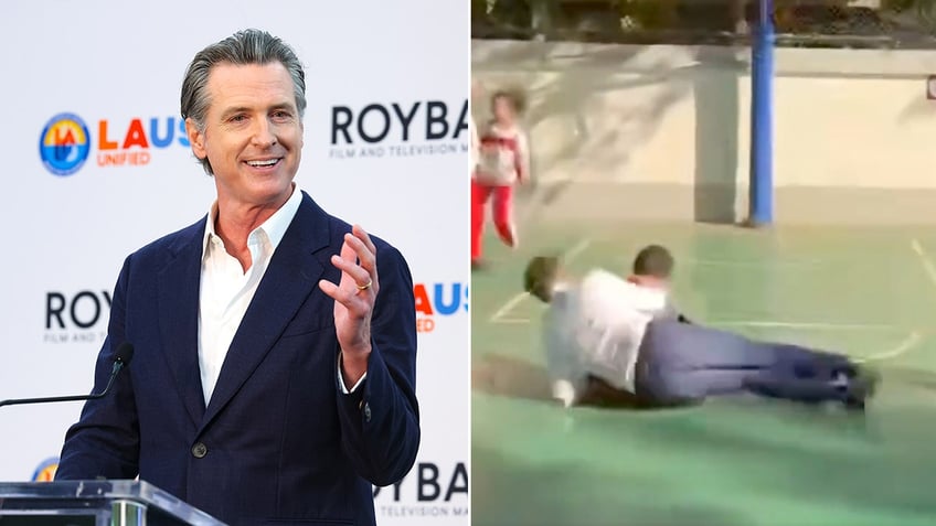 gavin newsom roasted for plowing into kid on basketball court in china i cant stop watching