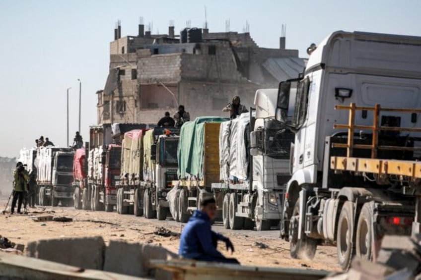 An aid convoy arrives in Rafah district in the southern Gaza Strip.