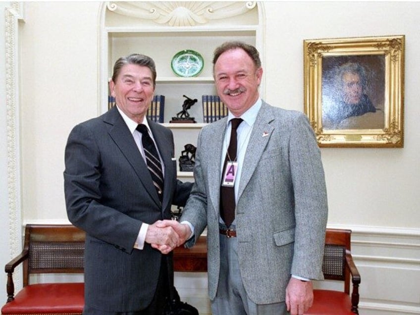 American politician US President Ronald Reagan (1911 - 2004) (left) and actor Gene Hackman