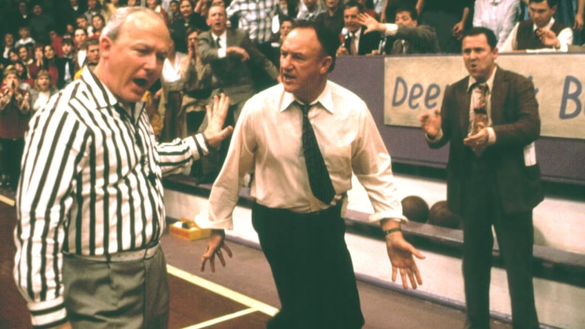 Gene Hackman appears in a classic film scene from Hoosiers before his death in 2025