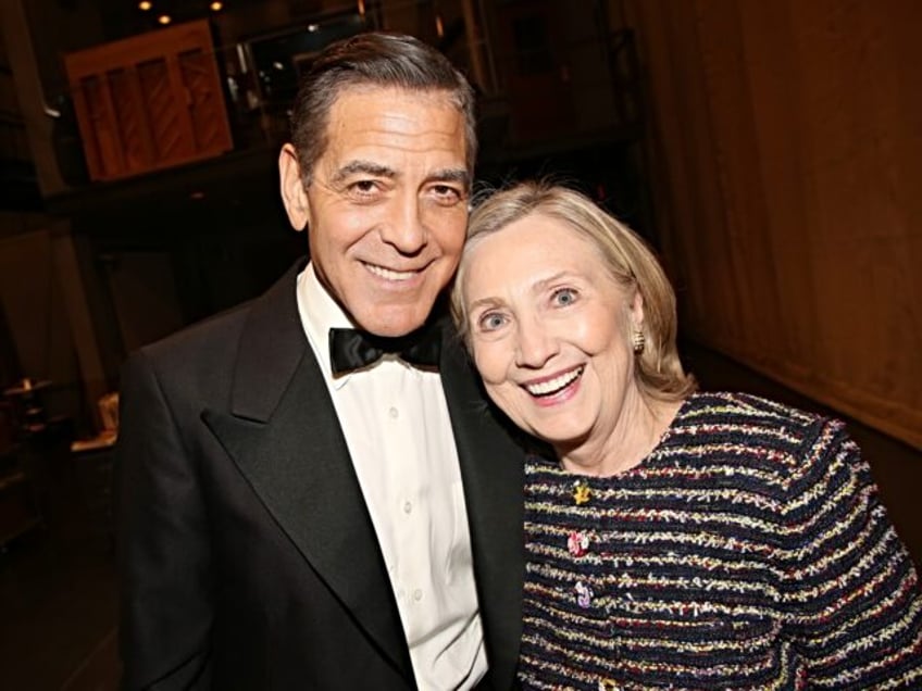 George Clooney and Hillary Clinton pose backstage at the hit play "Good Night, and Good Lu