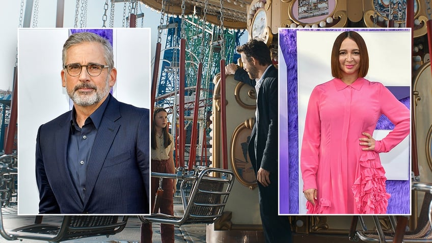 Steve Carell and Maya Rudolph separate photos over a scene from "If"