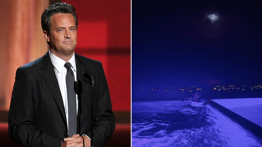 A photo of Matthew Perry along with his last Instagram photo, one from a hot tub