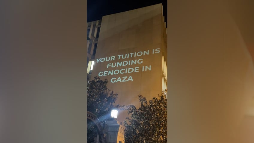 george washington university students project pro palestinian activism on school library