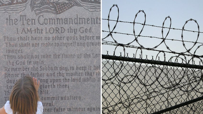 Ten Commandments and prison fence