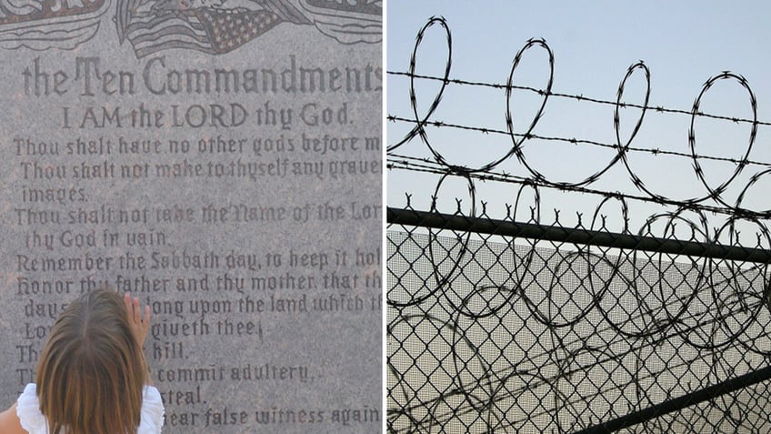 Ten Commandments and prison fence