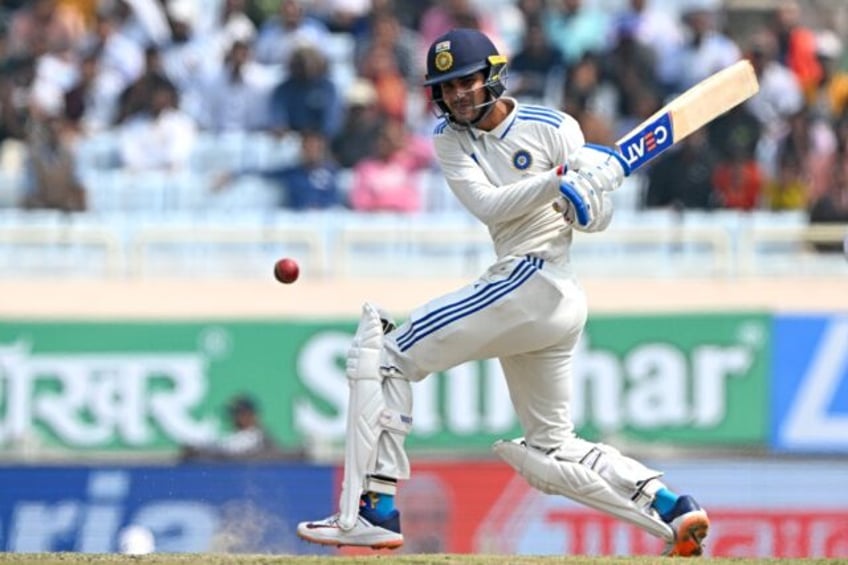 India's Shubman Gill plays a shot during the fourth day of the fourth Test cricket match b