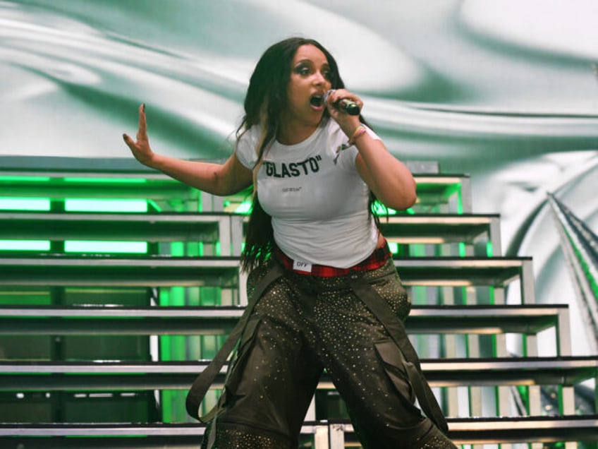 GLASTONBURY, ENGLAND - JUNE 28: Jade Thirlwall performs at Woodsies stage during day four
