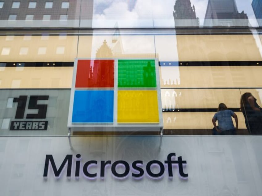 Microsoft logo is seen on a store in Manhattan, New York City, United States of America on