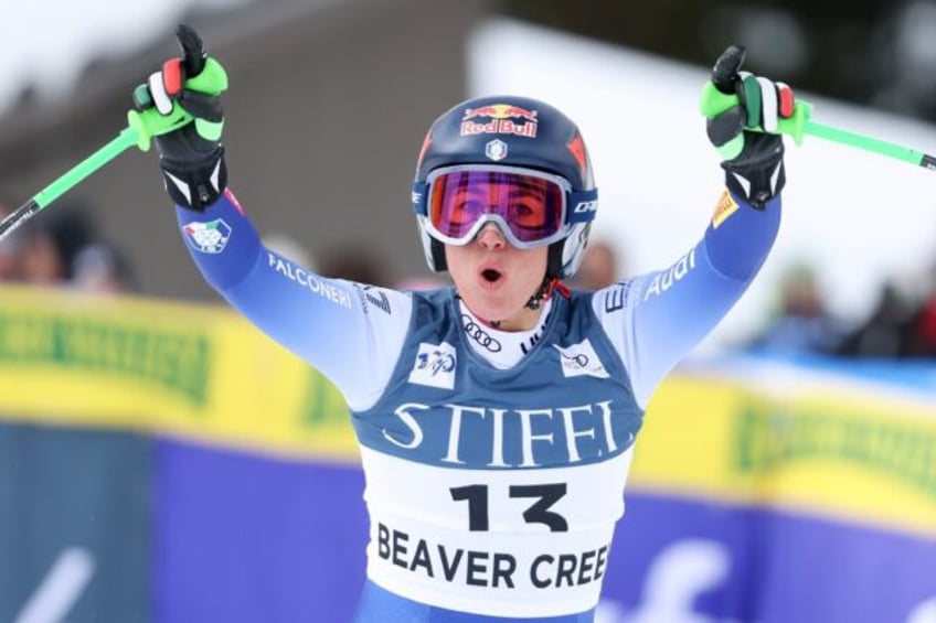 Italy's Sofia Goggia celebrates her winning run in Sunday's women's World Cup Super-G race