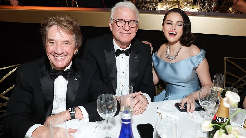 Actors Steve Martin, Selena Gomez and Martin Short laugh at Golden Globes