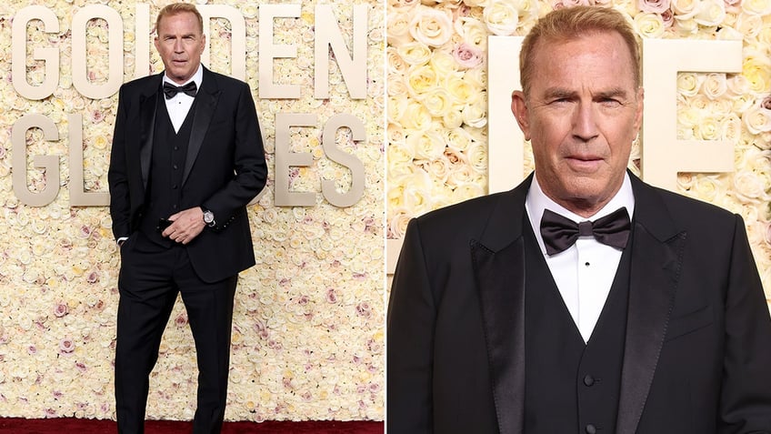 Kevin Costner sports black tuxedo at Golden Globes