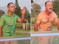 Golfer rips off shirt, flexes muscles and challenges another player to a fight in viral video