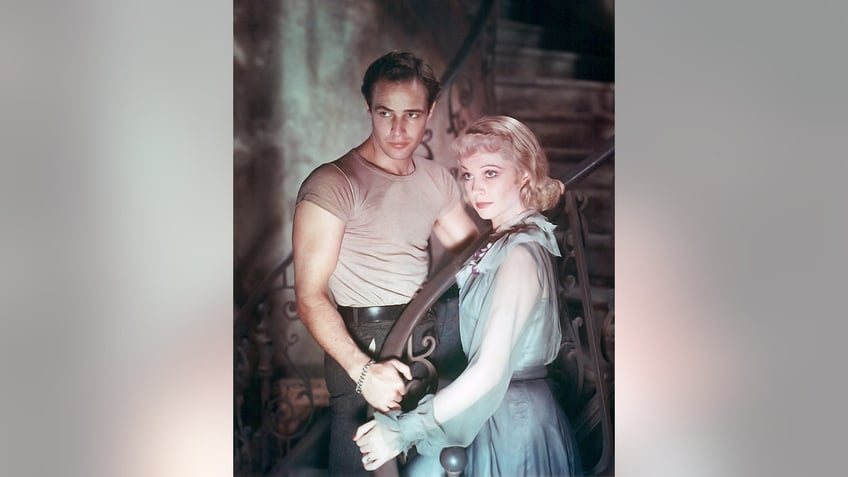 Marlon Brando and Vivien Leigh acting out a scene in costume from A Streetcar Named Desire