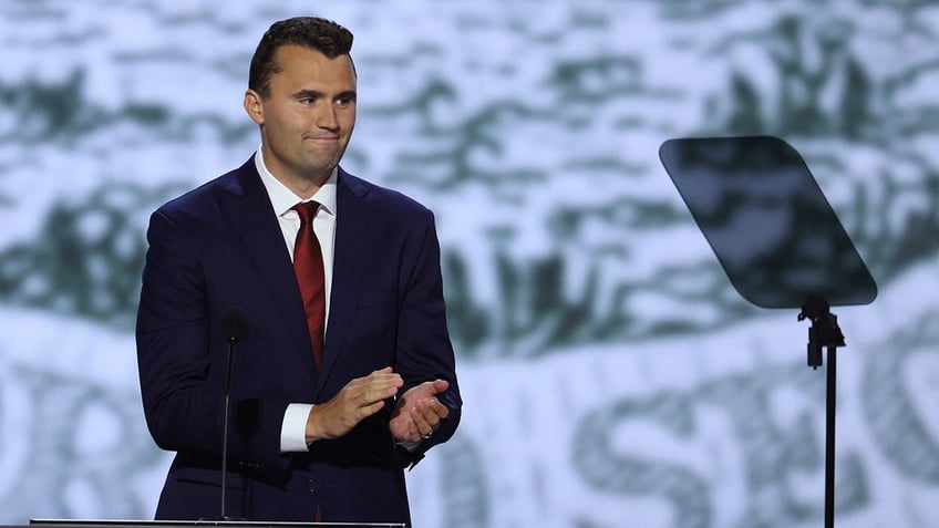 Charlie Kirk speaks during Day 1 of the Republican National Convention (RNC), at the Fiserv Forum in Milwaukee, Wisconsin, U.S., July 15, 2024. REUTERS/Mike Segar