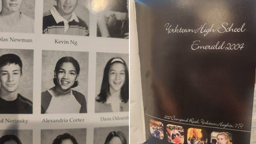 A yearbook with an image of Rep. Alexandria Ocasio-Cortez