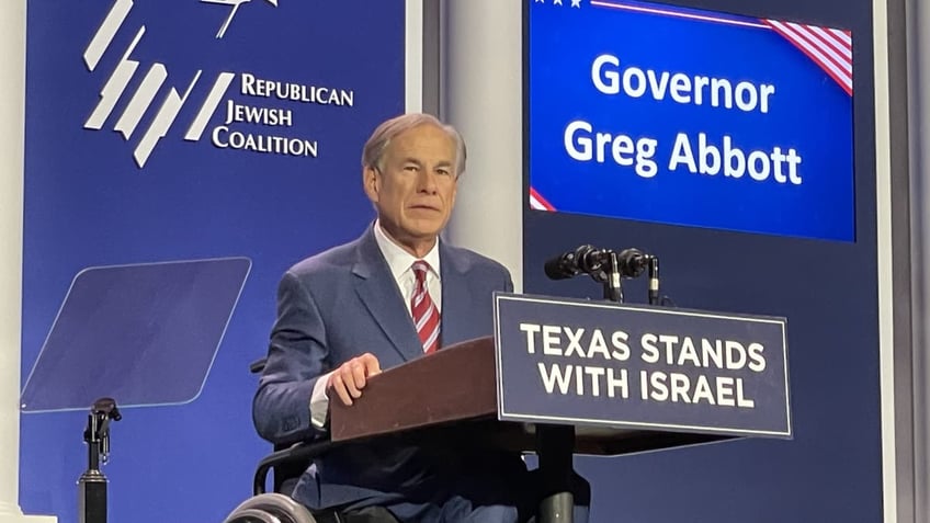 Texas Gov. Greg Abbott addresses the Republican Jewish Coalitions annual leadership meeting, on Sept. 5, 2024 in Las Vegas, Nevada