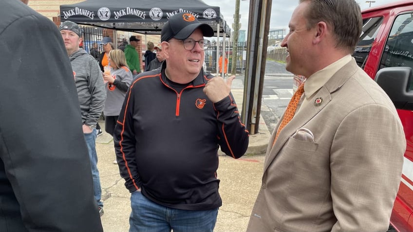 Former Md. Gov. Larry Hogan greets Orioles fans