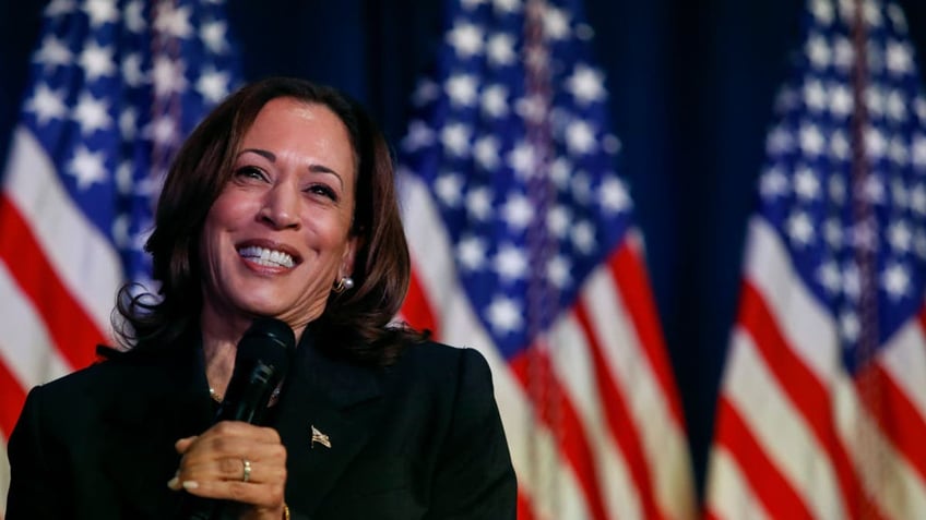 KALAMAZOO, MICHIGAN - JULY 17: US Vice President Kamala Harris speaks at a moderated conversation with former Trump administration national security official Olivia Troye and former Republican voter Amanda Stratton on July 17, 2024 in Kalamazoo, Michigan. Harris' visit, following the attempted assassination of former President Trump, makes this her fourth trip to Michigan this year and seventh visit since taking office. (Photo by Chris duMond/Getty Images)