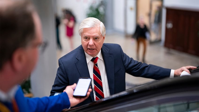 Sen. Lindsey Graham, Republican of South Carolina takes questions at the Capitol 